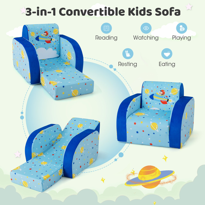 3 In 1 Convertible Flip Open Kids Sofa Lounge Play  Nap Bed For Toddlers 6