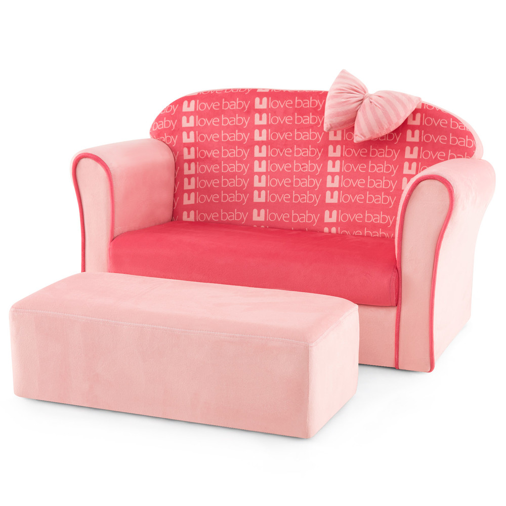 Ultra Soft Velvet Kids Sofa Chair, Toddler Couch with Ottoman for Ages 0-5