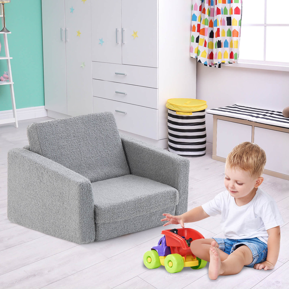 2-in-1 Toddler Fold Out Couch, Convertible Kids Sofa to Lounger with Washable Cover