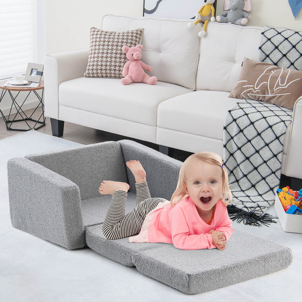 2-in-1 Toddler Fold Out Couch, Convertible Kids Sofa to Lounger with Washable Cover