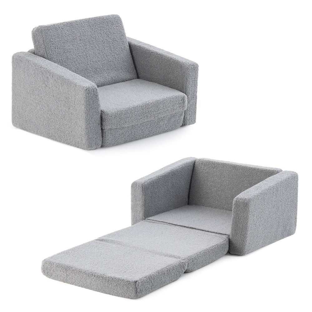 2-in-1 Toddler Fold Out Couch, Convertible Kids Sofa to Lounger with Washable Cover