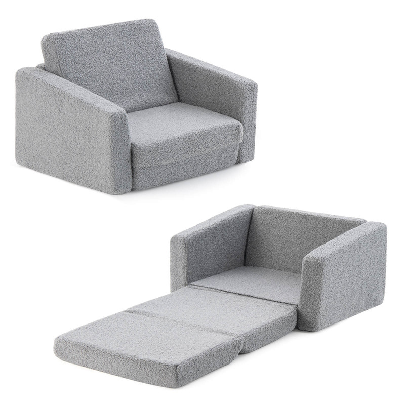 2-in-1 Toddler Fold Out Couch, Convertible Kids Sofa to Lounger with Washable Cover