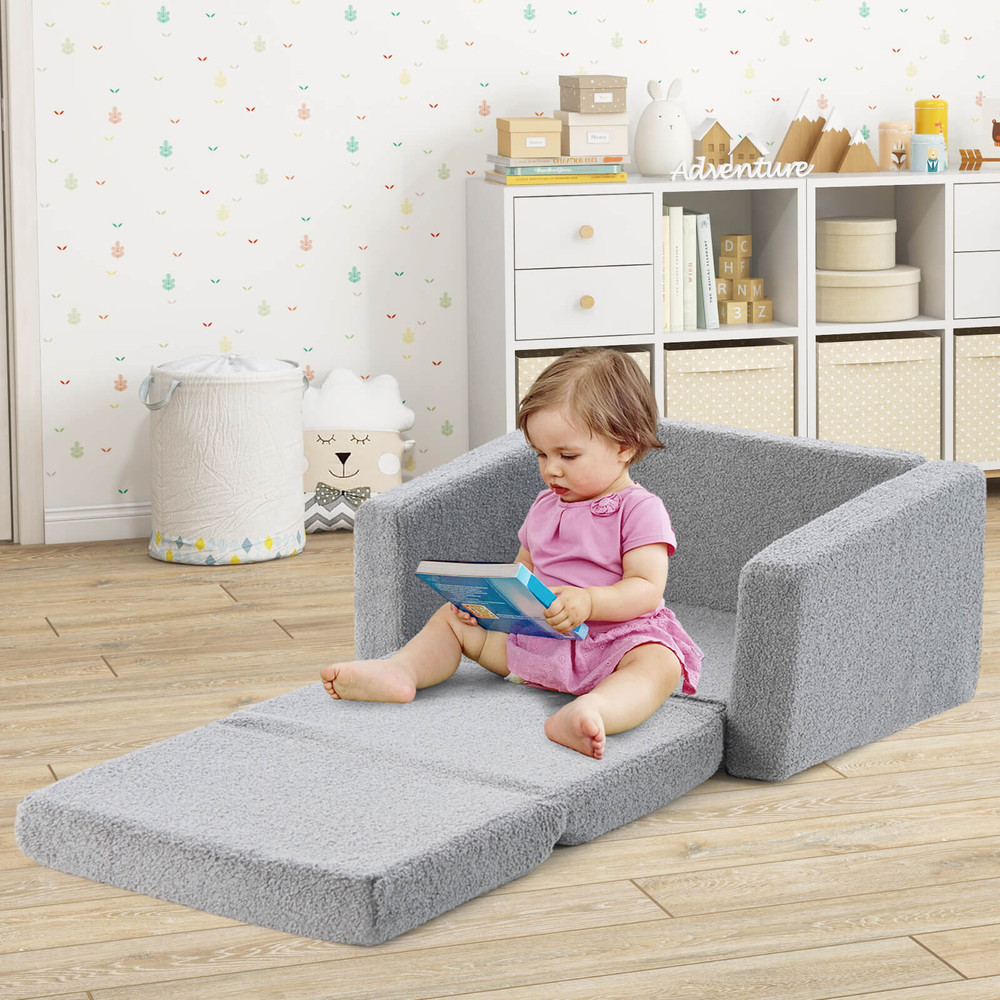 2-in-1 Toddler Fold Out Couch, Convertible Kids Sofa to Lounger with Washable Cover