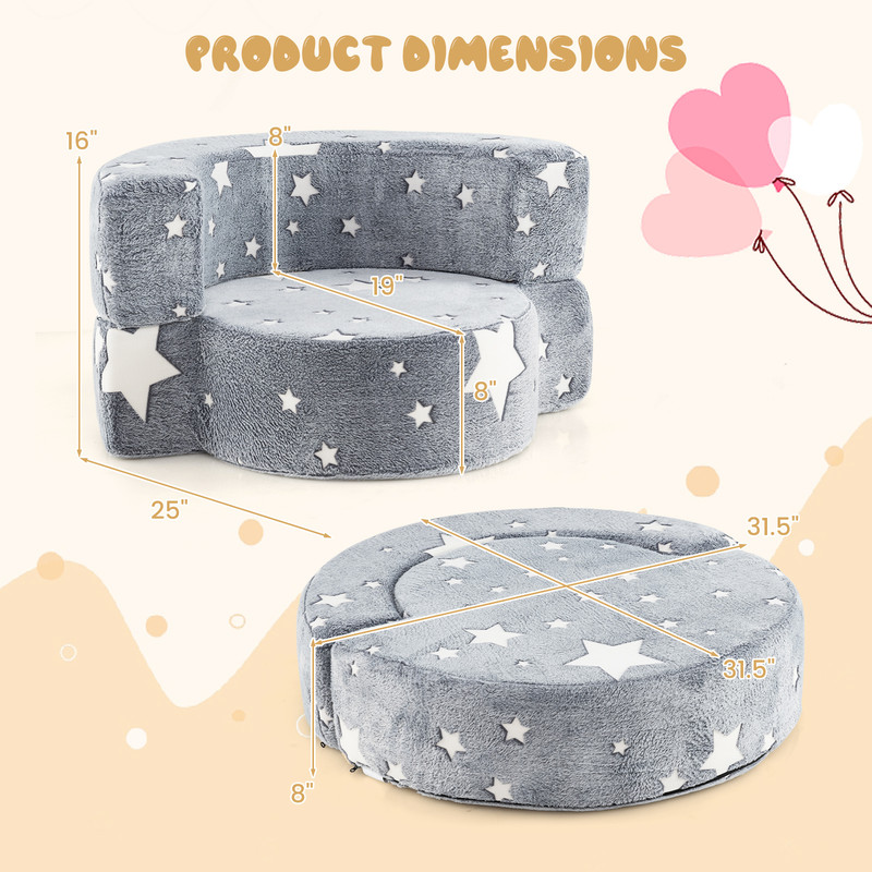 2-in-1 Convertible Glow in the Dark Kids Sofa with Removable Washable Cover