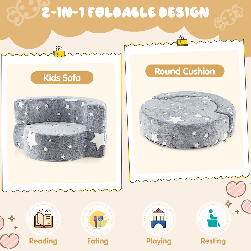 2-in-1 Convertible Glow in the Dark Kids Sofa with Removable Washable Cover