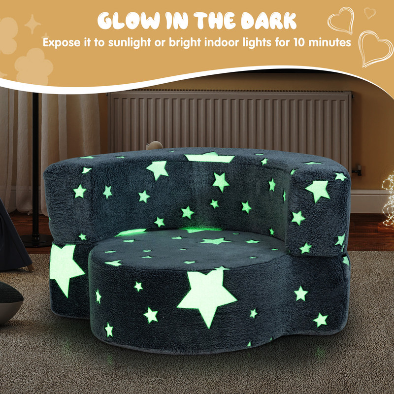 2-in-1 Convertible Glow in the Dark Kids Sofa with Removable Washable Cover