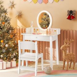 kids vanity set with lighted mirror, white dresser desk for girls