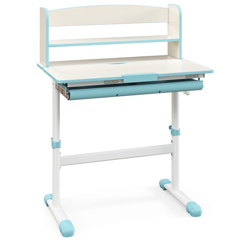 Ergonomic Height Adjustable Kids Study Desk With Tilt Desktop Storage Shelves Drawer Childrens Lea 0