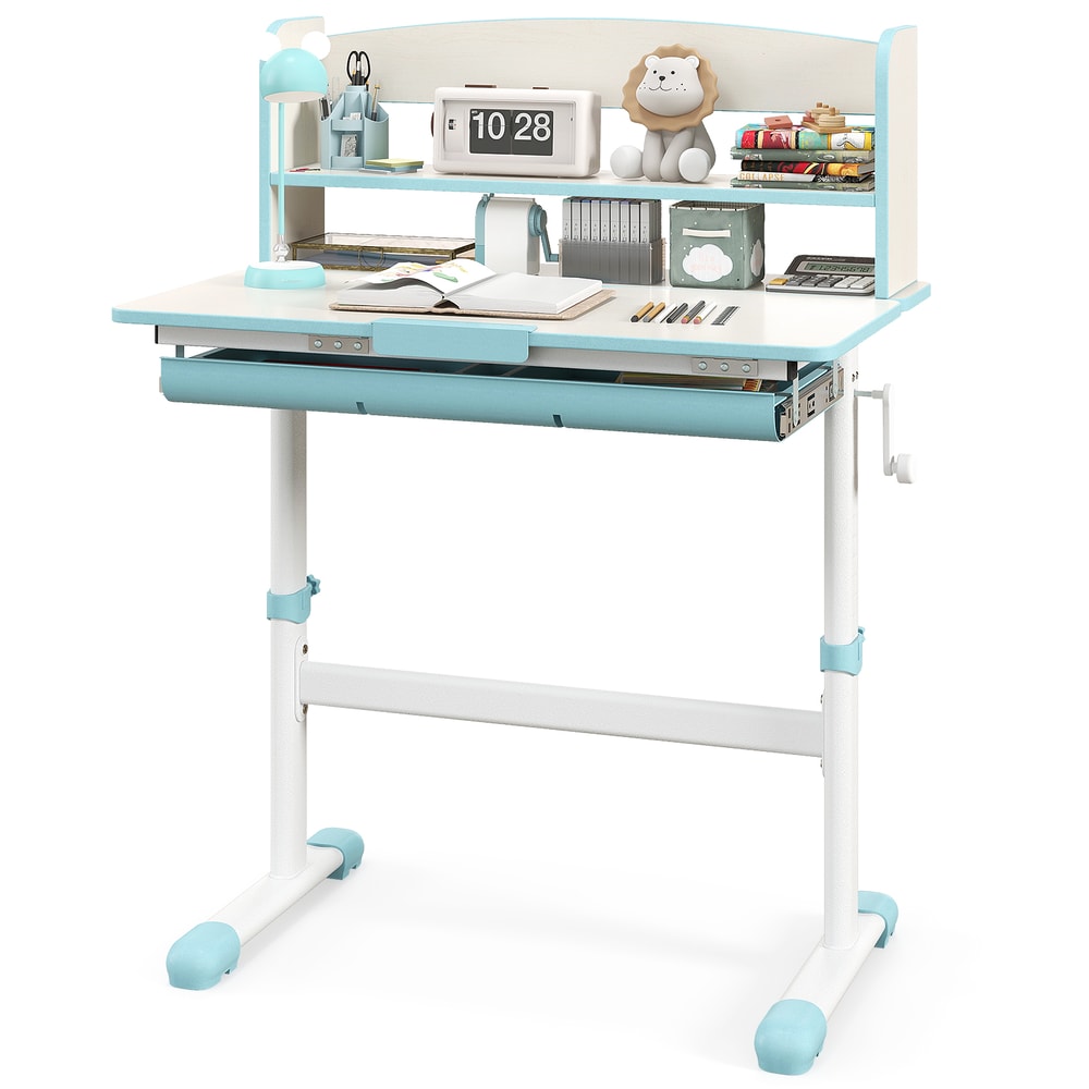 Ergonomic Height Adjustable Kids Study Desk With Tilt Desktop Storage Shelves Drawer Childrens Lea 7