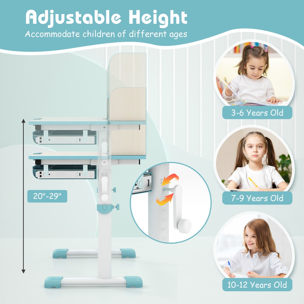 Ergonomic Height Adjustable Kids Study Desk With Tilt Desktop Storage Shelves Drawer Childrens Lea 5