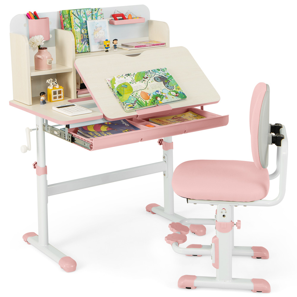 Ergonomic Height Adjustable Study Table And Chair Set For Kids School Home Learning Desk With Tilt 0