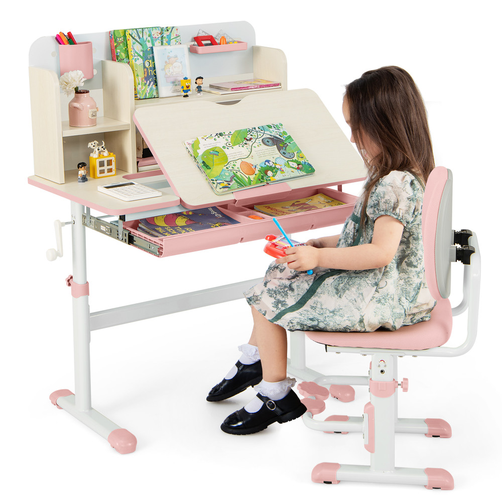 Ergonomic Height Adjustable Study Table And Chair Set For Kids School Home Learning Desk With Tilt 1