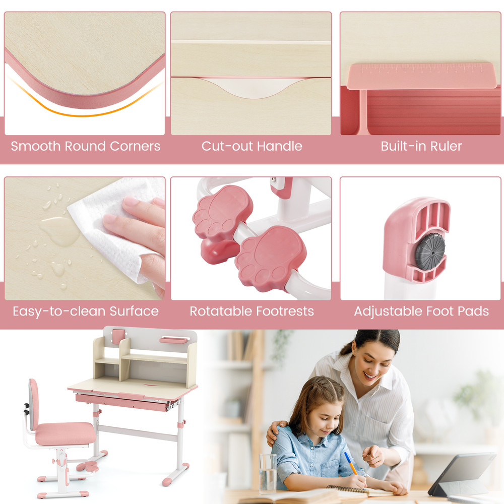 Ergonomic Height Adjustable Study Table And Chair Set For Kids School Home Learning Desk With Tilt 4