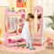 Kids Vanity Set With Stool FullLength Mirror Jewelry Armoire Wooden Makeup And Storage Cabinet For 1