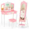 Kids Vanity Set With Stool FullLength Mirror Jewelry Armoire Wooden Makeup And Storage Cabinet For 0