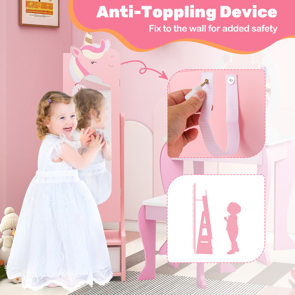 Adjustable Tilt Kids Jewelry Armoire Cabinet With Storage FullLength Mirror Ring Slots Necklace Hoo 5