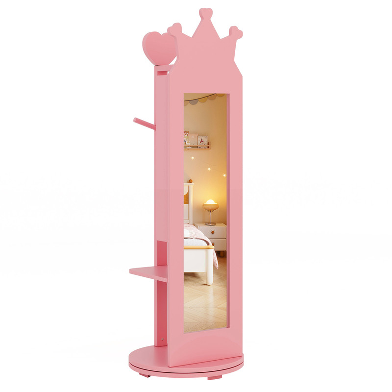FreeStanding Full Length Mirror Kids Jewelry Armoire Cabinet With Rotating Base Storage Racks Full 7