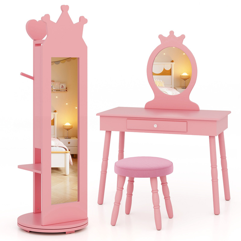 FreeStanding Full Length Mirror Kids Jewelry Armoire Cabinet With Rotating Base Storage Racks Full 0