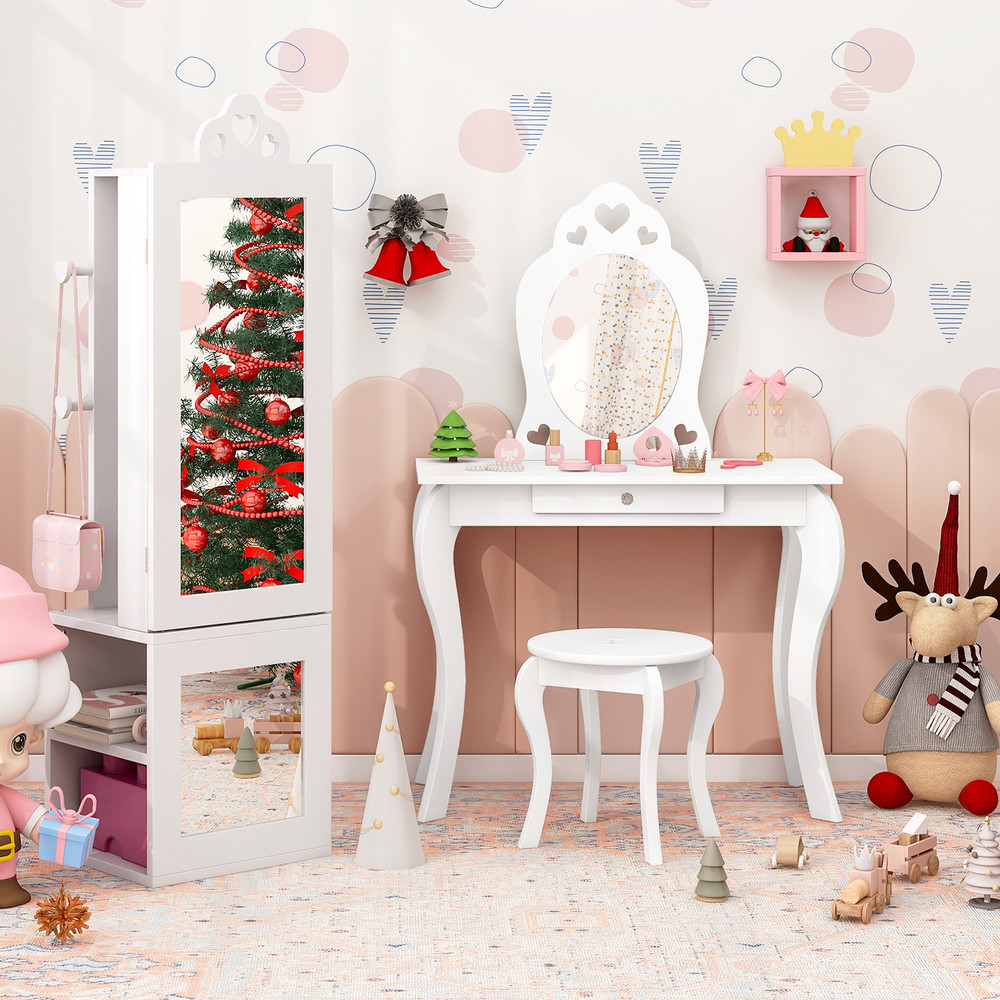 Princess Vanity Table And Stool Set With Mirror And Jewelry Cabinet Armoire Kids Freestanding FullL 2