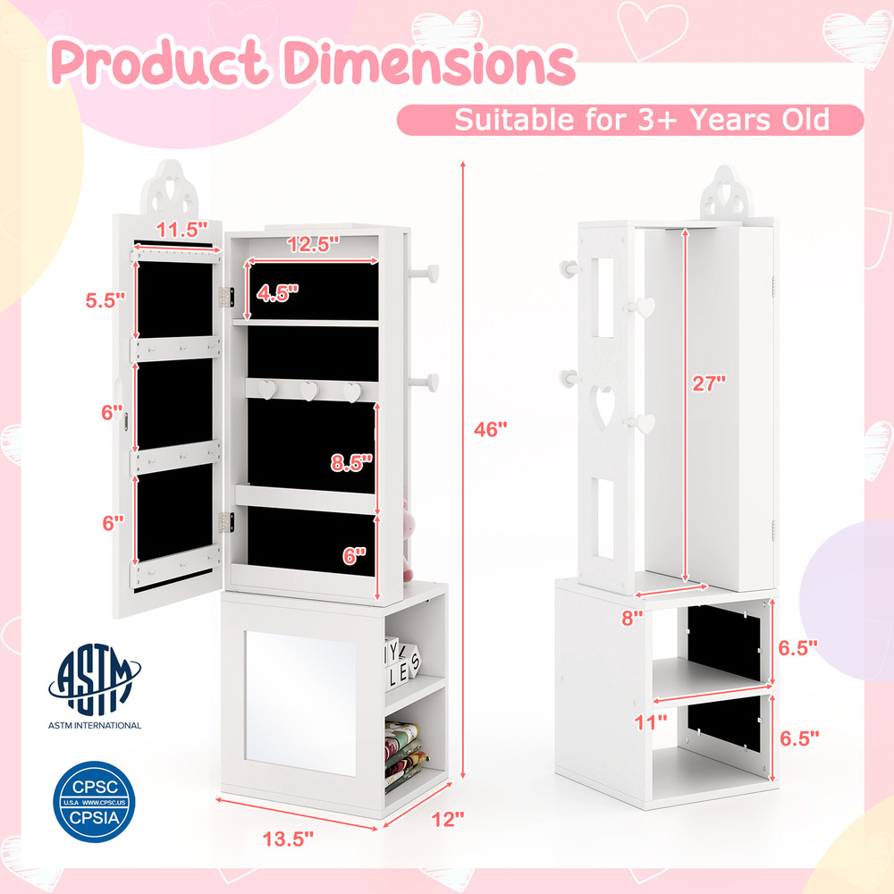 Princess Vanity Table And Stool Set With Mirror And Jewelry Cabinet Armoire Kids Freestanding FullL 7
