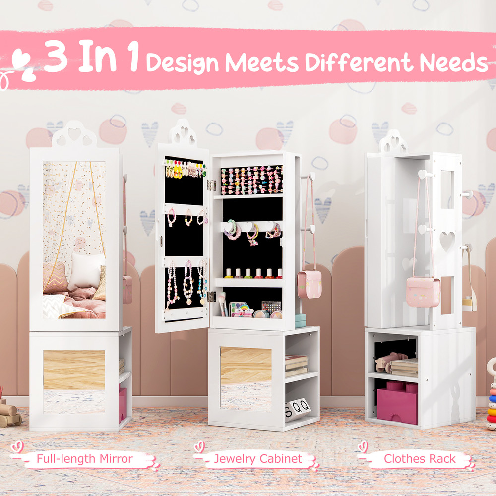 Princess Vanity Table And Stool Set With Mirror And Jewelry Cabinet Armoire Kids Freestanding FullL 4