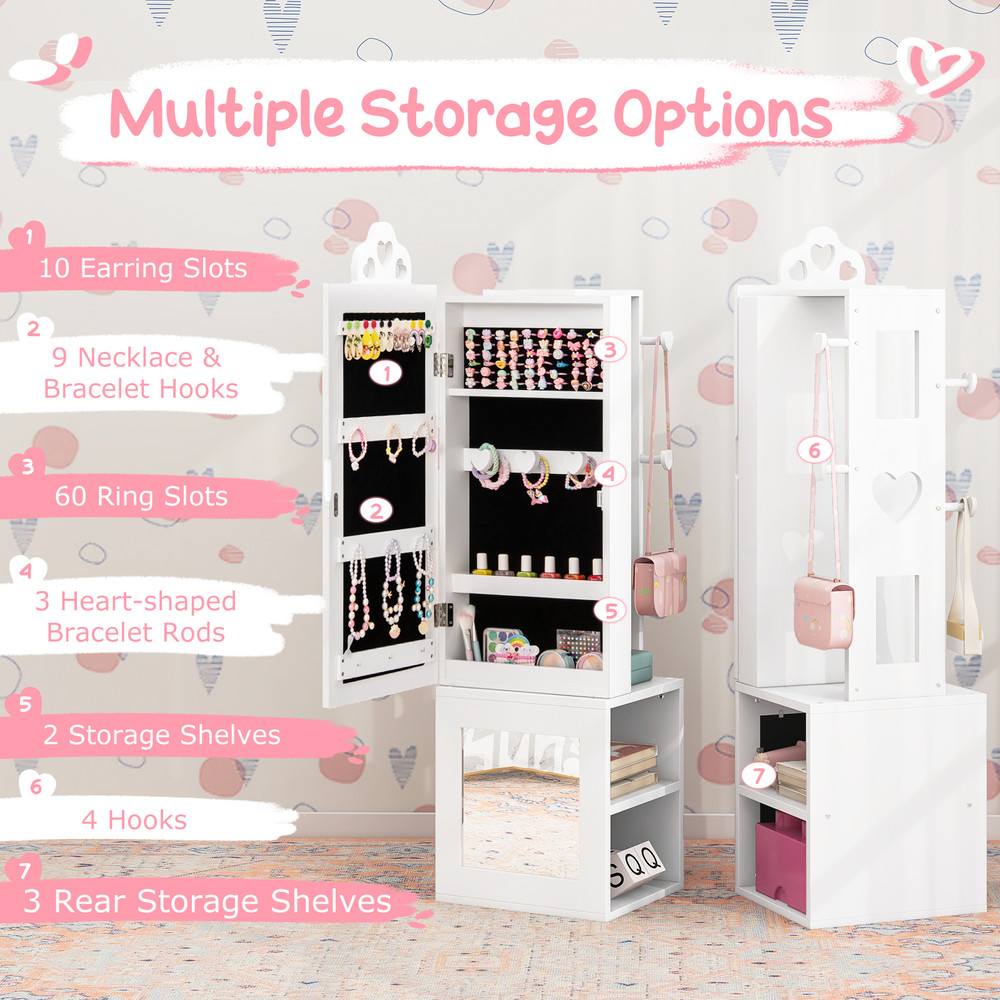 Princess Vanity Table And Stool Set With Mirror And Jewelry Cabinet Armoire Kids Freestanding FullL 6