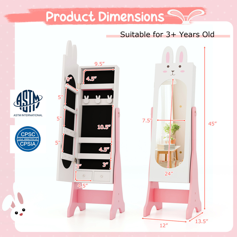 Kids Room Furniture Set With Princess Vanity Table And Chair Includes FullLength Mirror Jewelry Cab 7