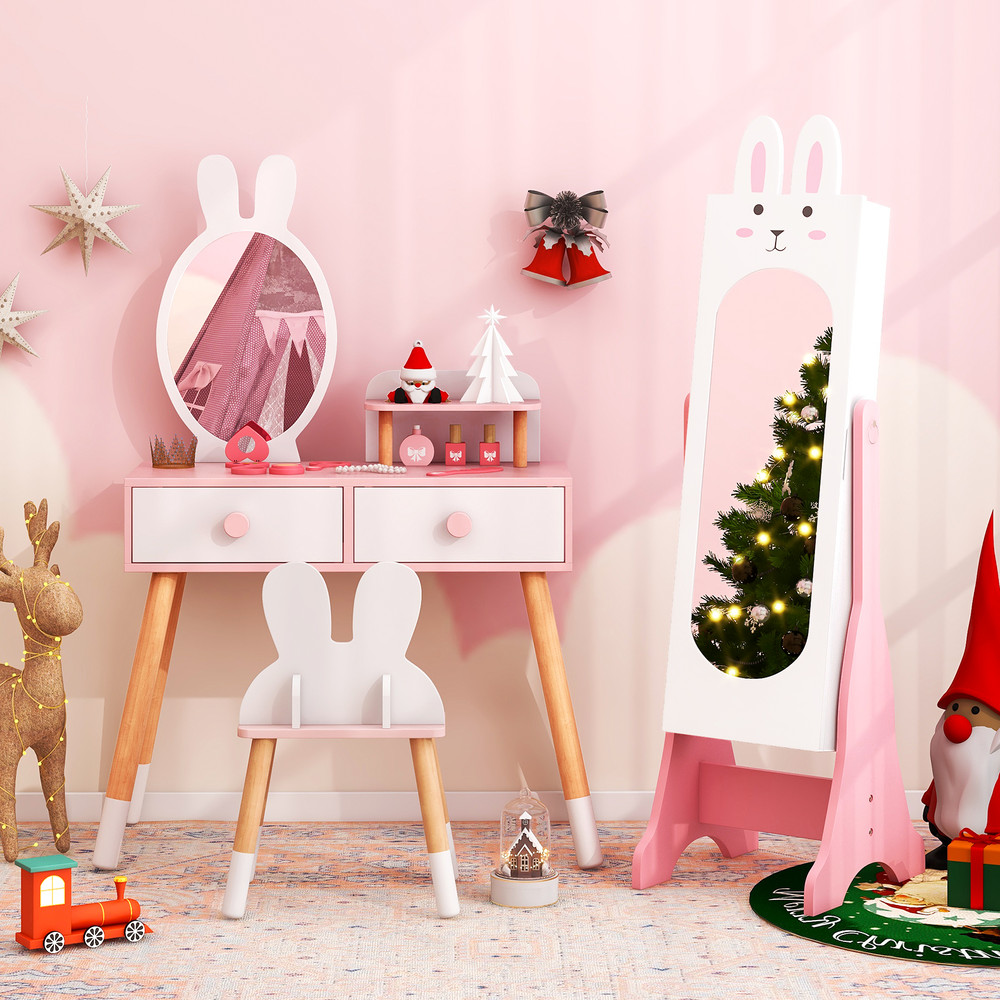 Kids Room Furniture Set With Princess Vanity Table And Chair Includes FullLength Mirror Jewelry Cab 3
