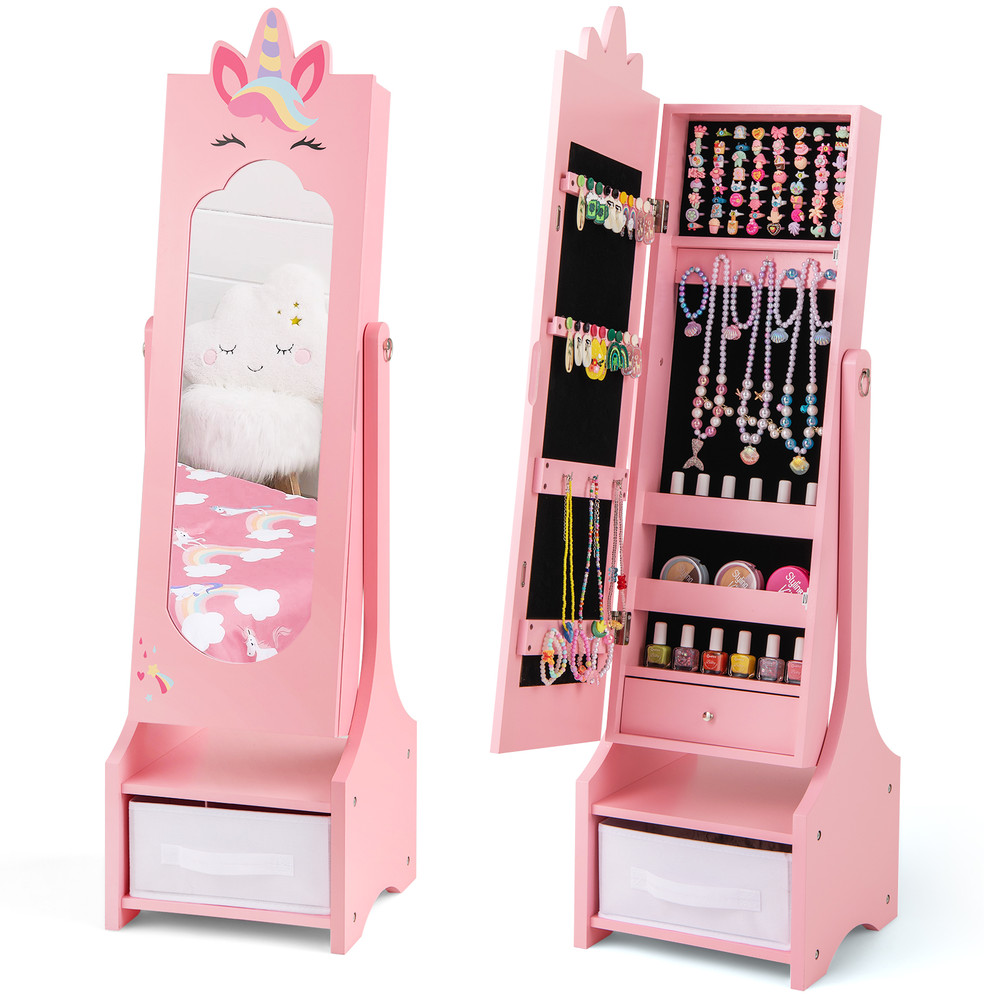 Kids Jewelry Cabinet With FullLength Mirror SpaceSaving Armoire For Kids Bedroom And Playroom Stora 7