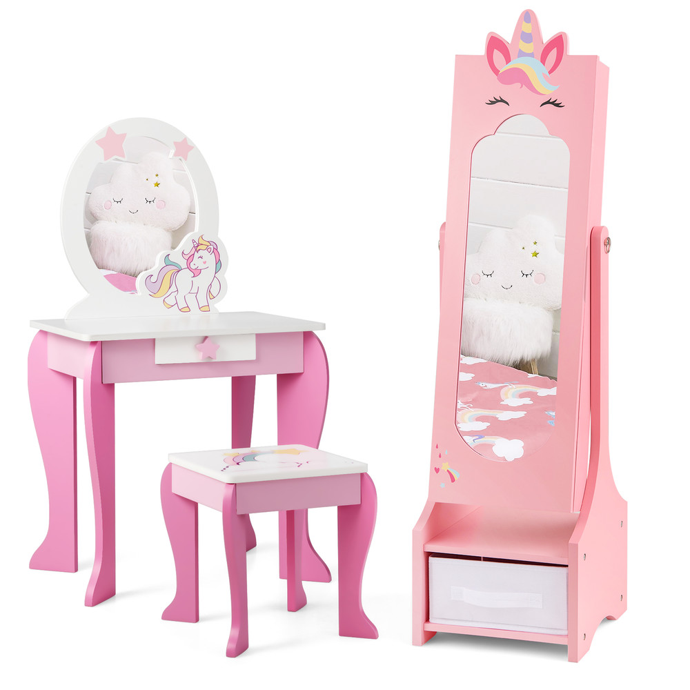 Kids Jewelry Cabinet With FullLength Mirror SpaceSaving Armoire For Kids Bedroom And Playroom Stora 0