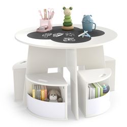 childrens activity table and chair set, storage stools & nesting design, perfect for toddlers playroom, craft, learning