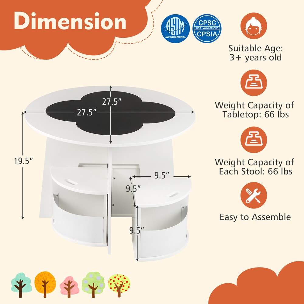 Childrens Activity Table And Chair Set Storage Stools Nesting Design Perfect For Toddlers Playroom 6