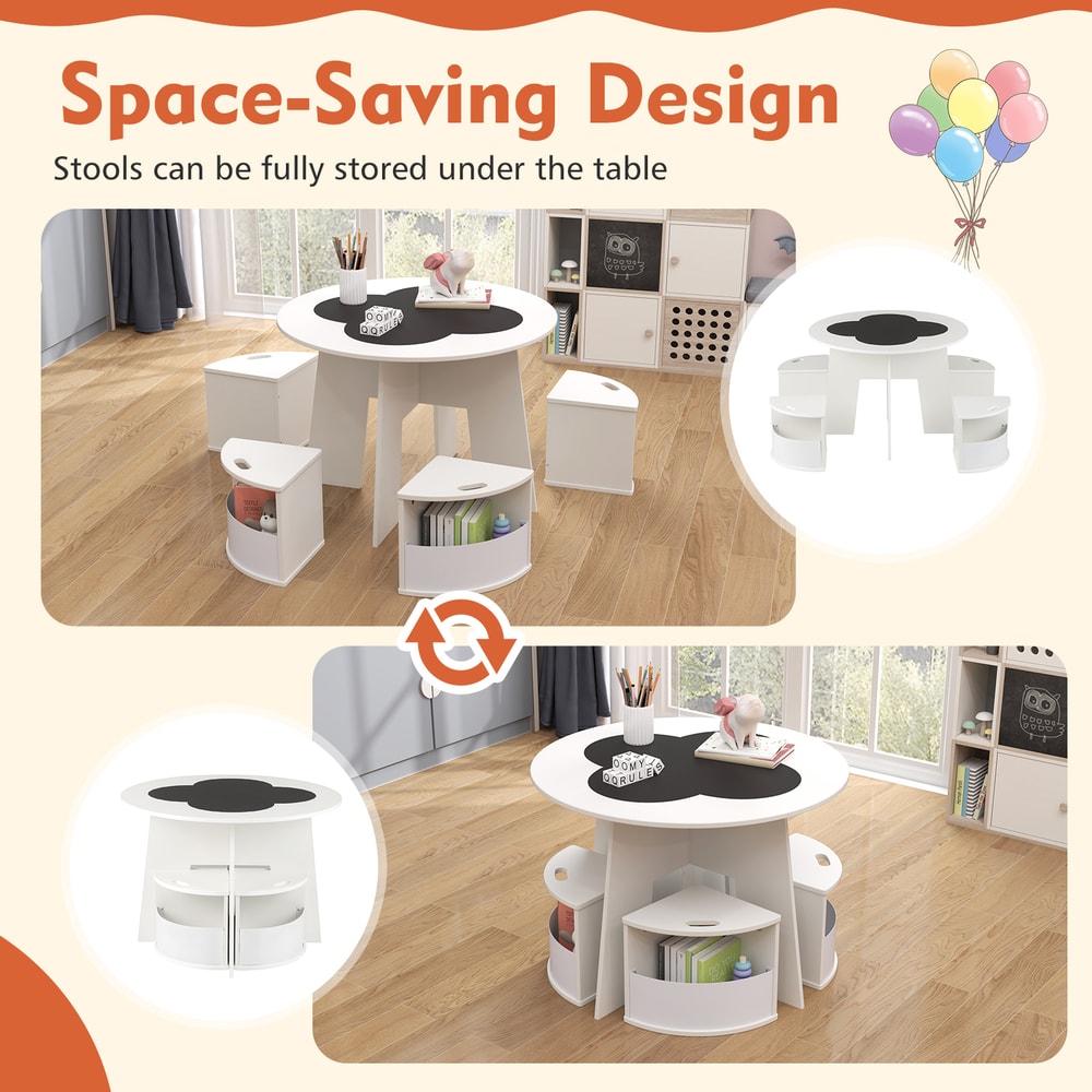 Childrens Activity Table And Chair Set Storage Stools Nesting Design Perfect For Toddlers Playroom 4