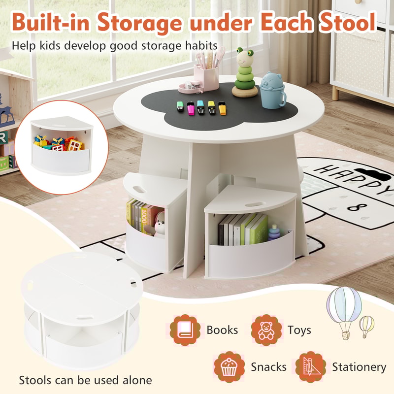 Childrens Activity Table And Chair Set Storage Stools Nesting Design Perfect For Toddlers Playroom 5