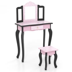 girls princess vanity table & writing desk with leopard print, includes makeup accessories & stool