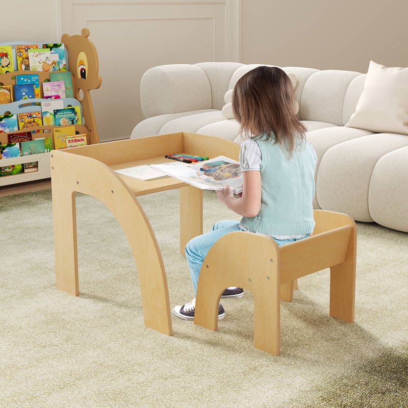 Kids Table And Chair Set With Wide Tabletop Curved Edges For Kids Room Sturdy Spacious 1