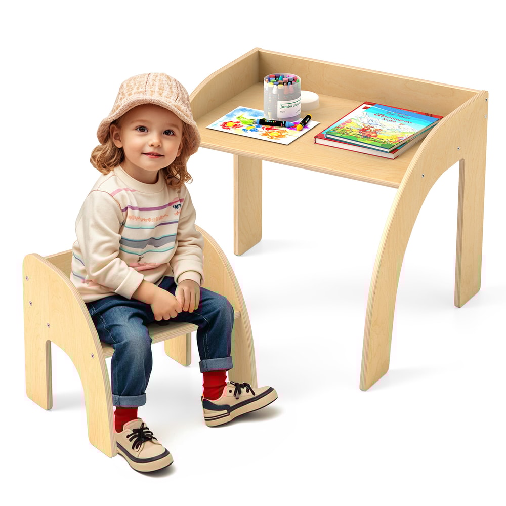 Kids Table And Chair Set With Wide Tabletop Curved Edges For Kids Room Sturdy Spacious 6