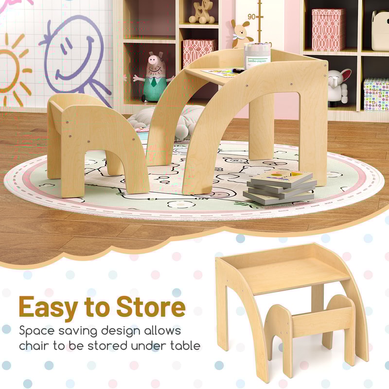 Kids Table And Chair Set With Wide Tabletop Curved Edges For Kids Room Sturdy Spacious 2