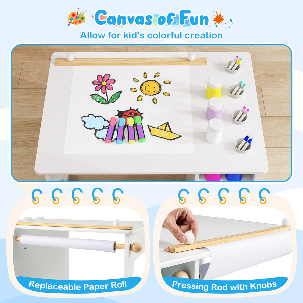Toddler Art Table Set Kids Craft Desk With Chair Paper Roll Storage Perfect Drawing Activity Stat 3