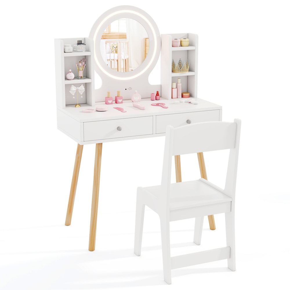 Lighted Mirror Kids Vanity Set With Storage Drawers Safe Stylish GiftReady 6