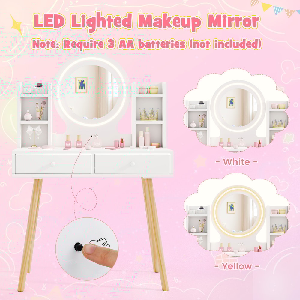 Lighted Mirror Kids Vanity Set With Storage Drawers Safe Stylish GiftReady 3