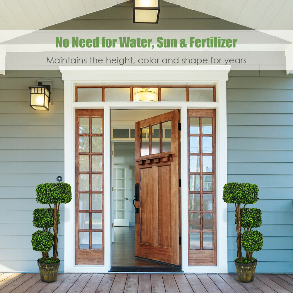 UV Protected Artificial Boxwood Topiary 36 Inch Faux Tree For Indoor  Outdoor Decoration 3