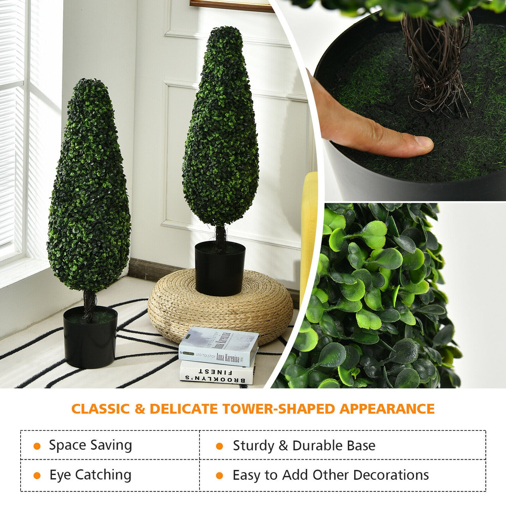 UVResistant Artificial Topiary Trees 2 Pack 3 Feet Indoor  Outdoor Tower Decor 2