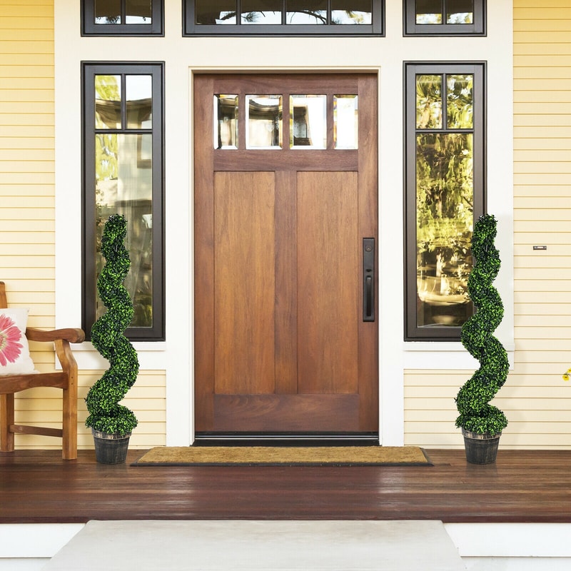Artificial Spiral Boxwood Topiary 2 Pack 4 Feet Faux Plants For Indoor Outdoor Decor 0