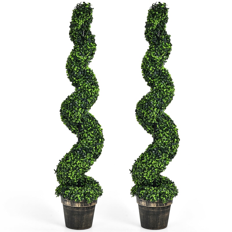 Artificial Spiral Boxwood Topiary 2 Pack 4 Feet Faux Plants For Indoor Outdoor Decor 6