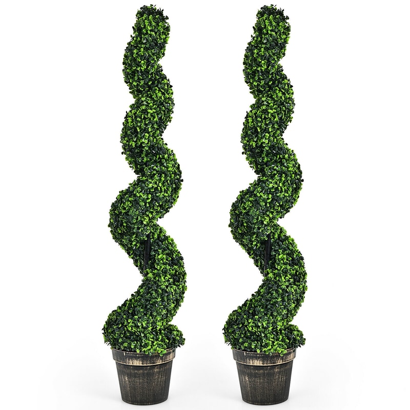 Artificial Spiral Boxwood Topiary 2 Pack 4 Feet Faux Plants For Indoor Outdoor Decor 7