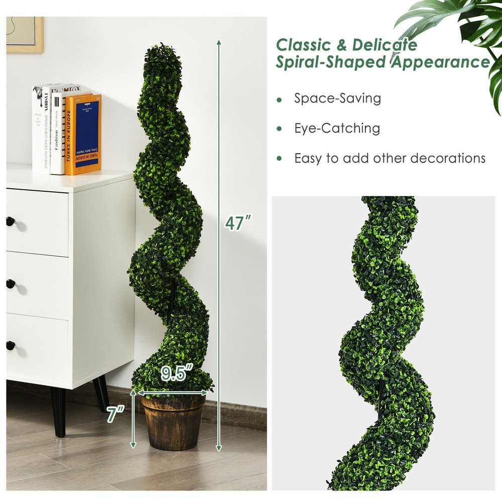 Artificial Spiral Boxwood Topiary 2 Pack 4 Feet Faux Plants For Indoor Outdoor Decor 4