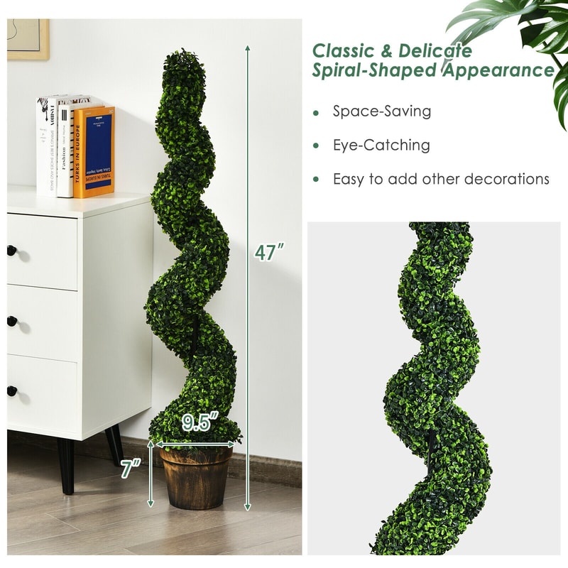 Artificial Spiral Boxwood Topiary 2 Pack 4 Feet Faux Plants For Indoor Outdoor Decor 4