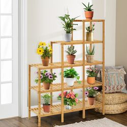 sturdy bamboo shelf organizer, multifunctional display rack with 9 lattices for stylish storage