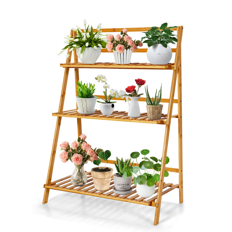 Foldable Bamboo Plant Stand 3Tier Display Shelf For Balcony Garden Home Decor 7